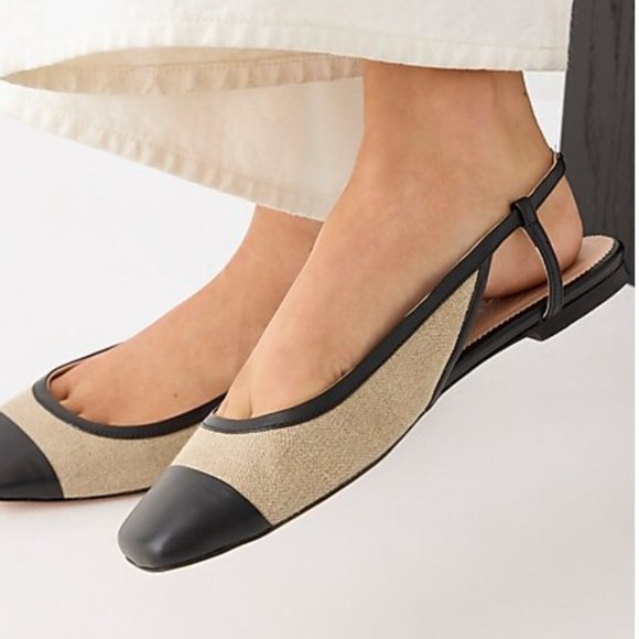 J. Crew Shoes Nib Jcrew Anya Slingback Flats Italian Linen Black 9